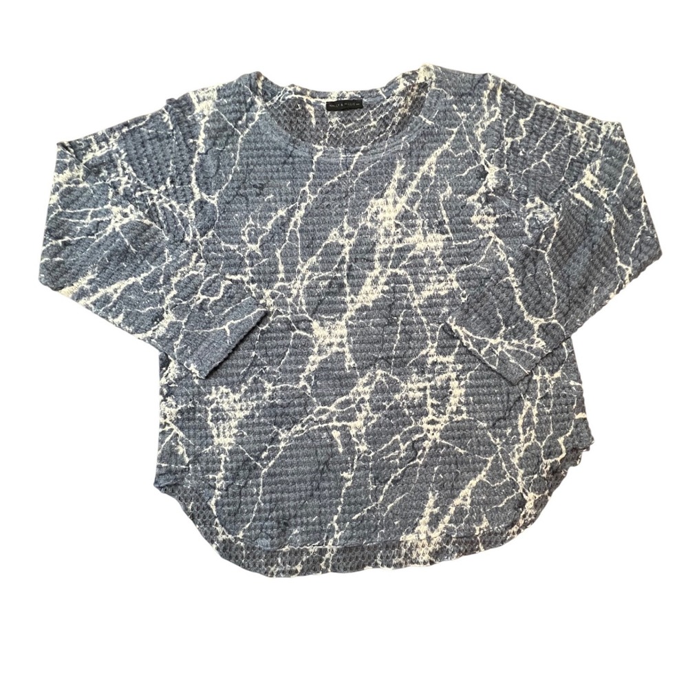 Nally & Millie Blue White Marble Print Textured Knit Top XL Made in USA N49-225‎